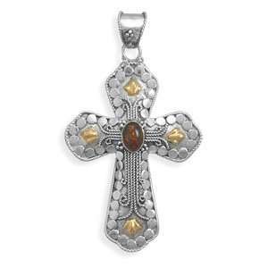  Sterling Silver/14 Karat Gold Plate Cross with Baltic 
