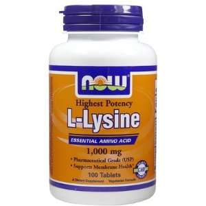  NOW Foods   L Lysine 1000 mg 100 tabs (Pack of 3) Health 