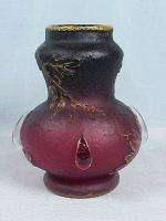   CAMEO GLASS VASE Deep Red w/Cabochons Gilded BLEEDING HEART  