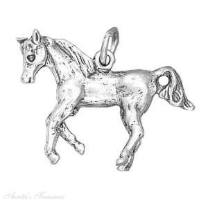  Sterling Silver Large 3D Running Horse Charm Jewelry