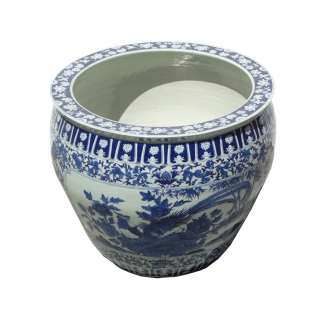 Chinese Blue White Porcelain Flower Bird Big Pot WK2013  