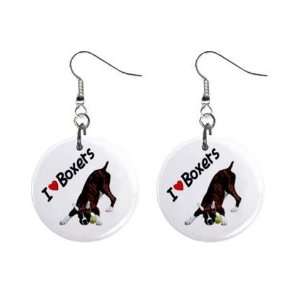 Boxer I Love Boxers Dog Round Button Dangle Earrings Jewelry 17112846