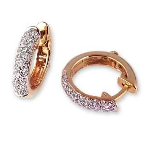  Pave Diamond Hoop Earrings in Yellow Gold (with Safety 