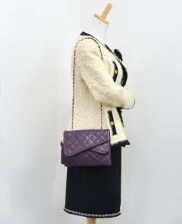   purple purse quilted leather shoulder chain Bag fringe CC X572  