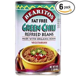 Little Bear Fat Free Refried Bean with Chilis, 16 Ounce (Pack of6 