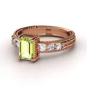  Emerald Isle Ring, Emerald Cut Peridot 14K Rose Gold Ring 