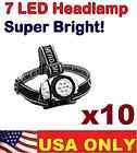 lot 10 ultra bright white 7 led headlamp light adjustable