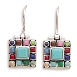   Turquoise Mulitcolor Stone Drop Sterling Silver Earrings Jewelry