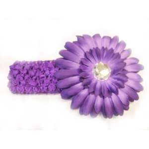 Purple 1.5 Stretch Soft Crochet Headband With 4 Large Gerbera Daisy 