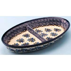  Polish Pottery Oval Separated Dish / Platter 1 1/2 H x 6 