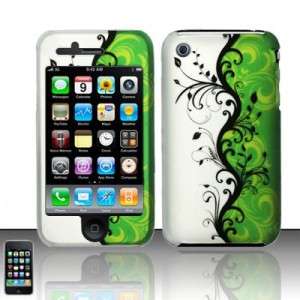 For IPHONE 3GS 3G Hard Rubberized Case Phone Cover GREEN / SILVER 