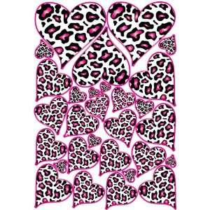  White with Hot Pink Leopard Print Heart Wall Decals 