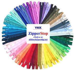 12 #3 Nylon Coil~Closed~YKK ~Asstd Colors 25 YKK Zips  