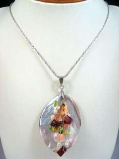 MOTHER OF PEARL&AMETHYST&TOURMALINE&PEARL&GOLD NECKLACE  