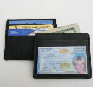 BLACK 100% LEATHER THIN Credit Card ID Wallet Holder.  