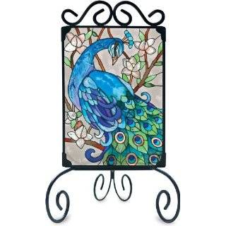 Stained Glass Peacock  Panel Candle Holder Stand