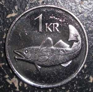 Iceland 1 kronur Cod fish / Giant animal coin  