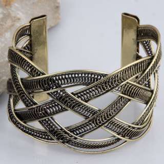   modernist alloy copper tone hand knitted mesh cuff bracelet women 9B23