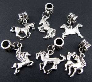 Wholesale 100p Mix Tibetan Silver Horse Dangle Beads Fit Charm 