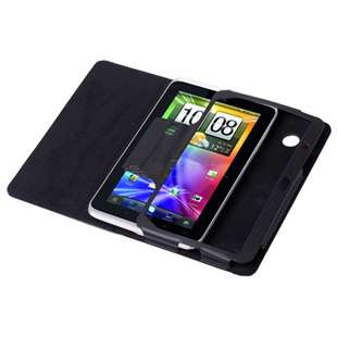 Black Leather Folio Kick Stand Case Cover Pouch for HTC EVO View 4G 