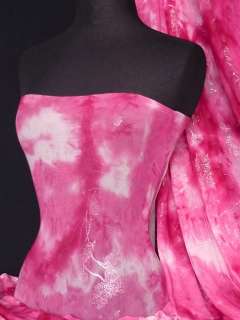 Tie dye pink silver foil sheer stretch fabric Q315 PN  