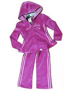   ADIDAS Track Outfit Velour Suit Hoodie Jacket Top Pants 3T 6T  