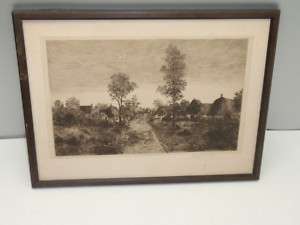 Antique 1888 Signed Leigh Hunt Etching Old Art Country  