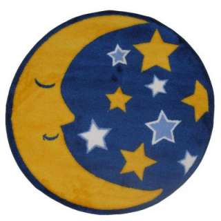   Time Shape Moon & Stars Yellow, Blue and White 31 in. Round Area Rug