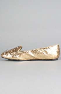 Senso Diffusion The Esta Flat in Gold Glitter and Black Stud 