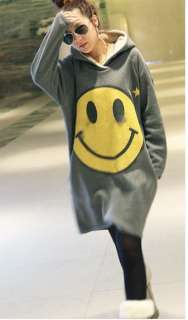 NEW Women Super Fashion People Smile Face Long Hoodie Sweater Coat 911 