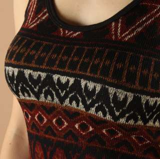 BOHO Tribal Print Sleeveless Scoopneck Stretch Knit Sweater Dress 