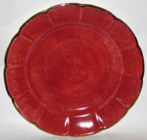 POTTERY BARN BIJOUX RED SPONGE GOLD CHARGER 12 PLATE s  