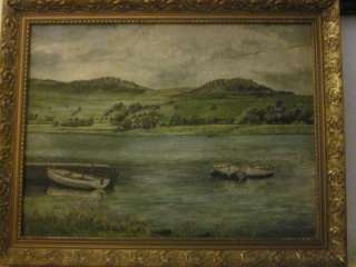 Vintage Oil on Board Painting in Ornate Frame Signed H Foster Fishing 