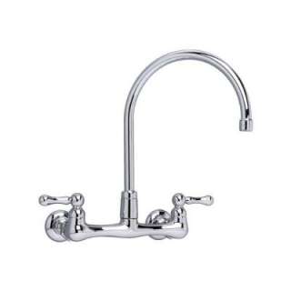 Heritage Wall Mount 2 Metal Lever Handle Kitchen Faucet in Polished 