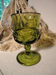 INDIANA GLASS OLIVE GREEN KINGS CROWN WINE GOBLET 4 oz  