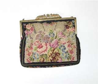   Antique Vintage Petit Point Handbag, Purse with Gold Bullion Piping