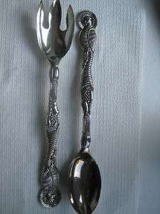   Godinger Silver Plate Ornate Peacock Salad Serving Spoons Set of Two
