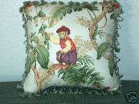 Jungle Dressed Monkey Palm Tree Toile Pillow Cream  