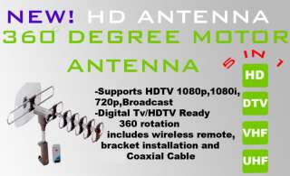 NEW AMPLIFIED ROTOR ANTENNA HDTV HD TV VHF UHF 105  