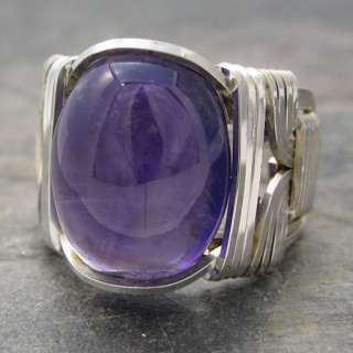 Amethyst Dark Purple Cabochon Sterling Silver Wire Wrapped Ring ANY 