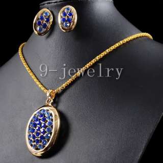 Fashion Blue CZ Gold Plated Necklace & Earrings TS0921  