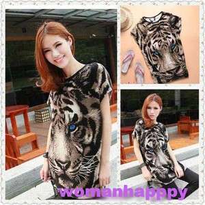 New Womens Fashion T shirts Casual Printed Tiger Long NWT Top T shirt 