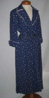 1940s Navy Floral Print Cottony Robe / House Dress w  26  