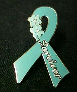 Ovarian Cancer Survivor Teal Ribbon Flowers Pin Tac New  