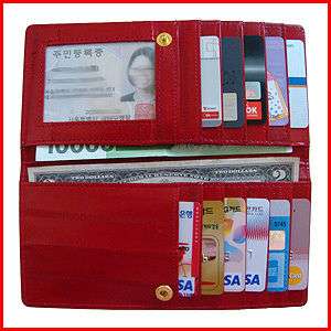 Genuine Eel Skin Leather Very Slim Wallet RED FREE  