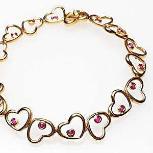 Heart Link Ruby Diamond Bracelet 14K Gold Fine Jewelry  