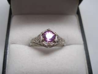   antique art deco filligree setting pink sapphire engagement ring