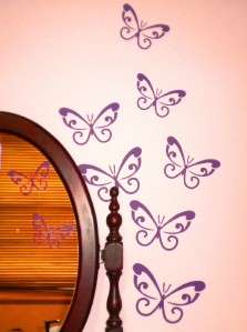 LARGE PINK Swirl Butterfly Wall Car Decals Removable  