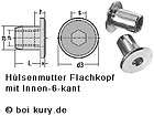 10 St. M 8 x 17 x 17 Hülsenmuttern Flachkopf, Stahl ver