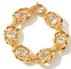 Technibond Genuine Clear Quartz Gemstone Bracelet 14K Yellow Gold Clad 